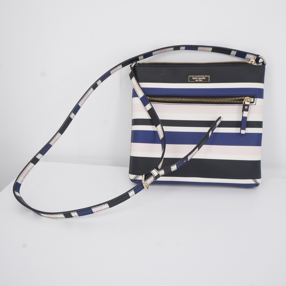 Kate Spade Crossbody Bag Womens Small Multicolor Striped Saffiano Leather Zip
